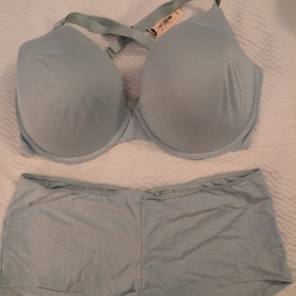 Victoria's Secret Light Blue Bra and Boyshort Set